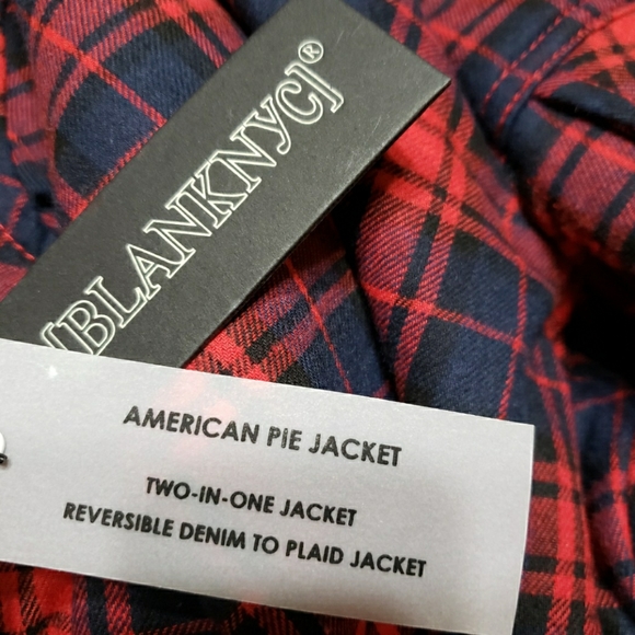 Blank NYC Reversible Denim Buffalo Check Jacket Women's Size XS NWT Red - Picture 11 of 12
